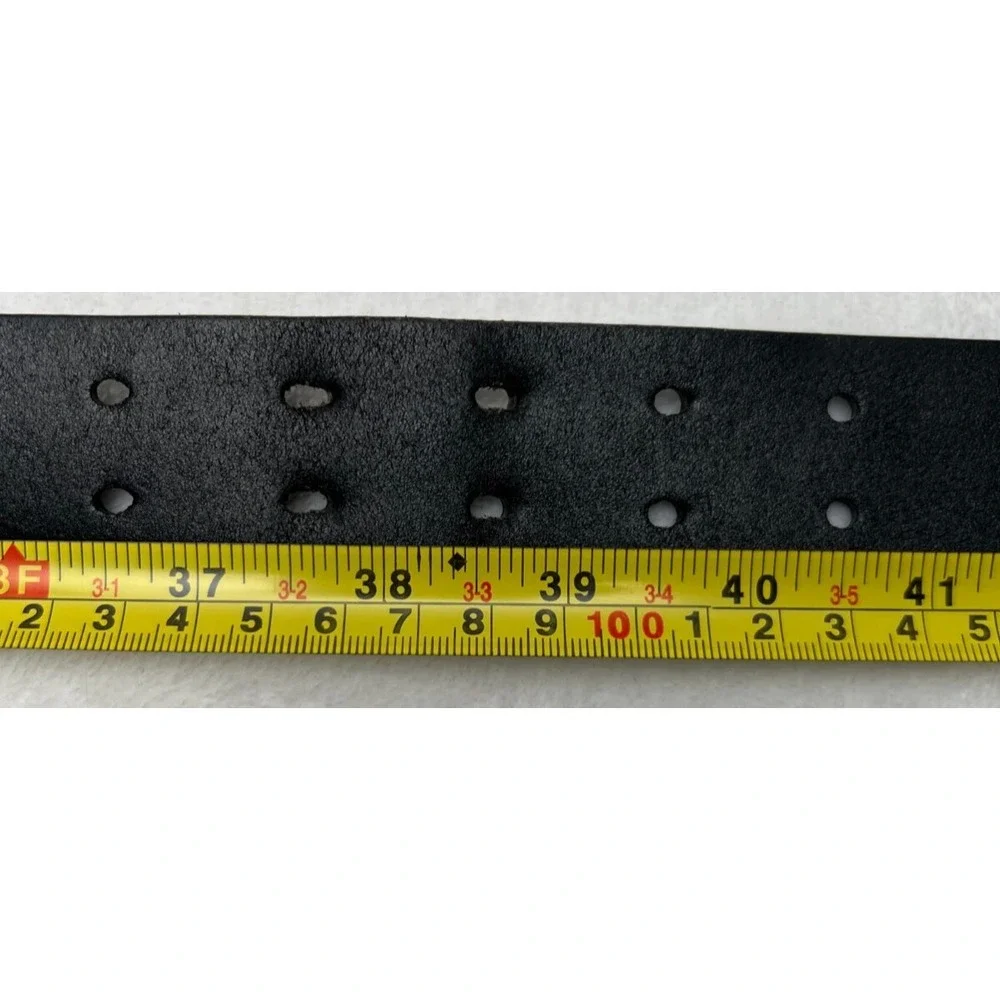 Calvin Klein Jeans Belt Mens 38.5 Black Leather Double Prong Silver Toned Preppy